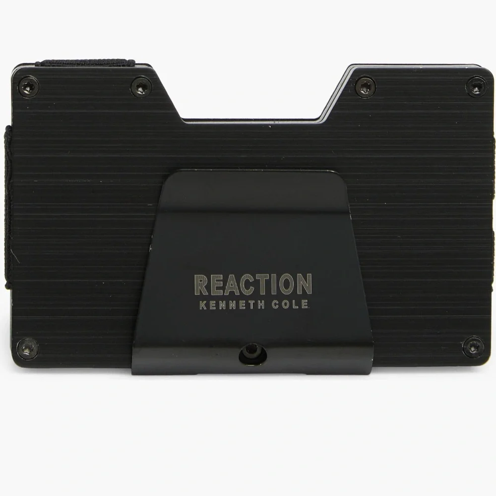 KENNETH COLE REACTION HARDSIDE METAL CARD CASE WALLET WITH MONEY CLIP BLACK NWT